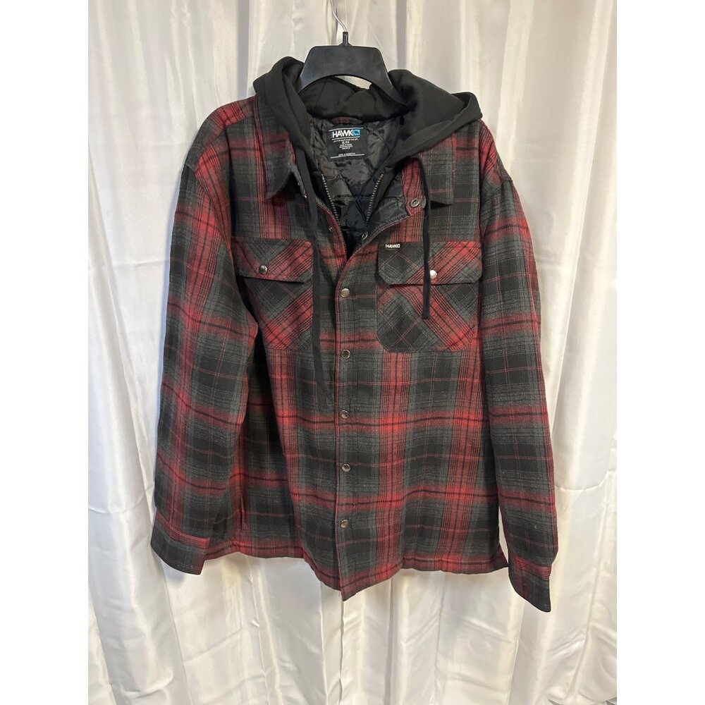 Tony Hawk New Mens XL Plaid Hooded Jacket Red & Black Polyester/Cotton Blend